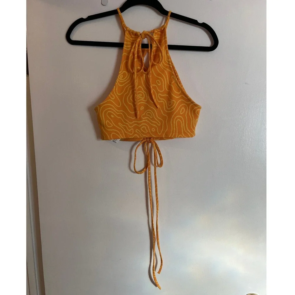 Zara Orange Yellow Swirl Halter Crop Top - Picture 4 of 8
